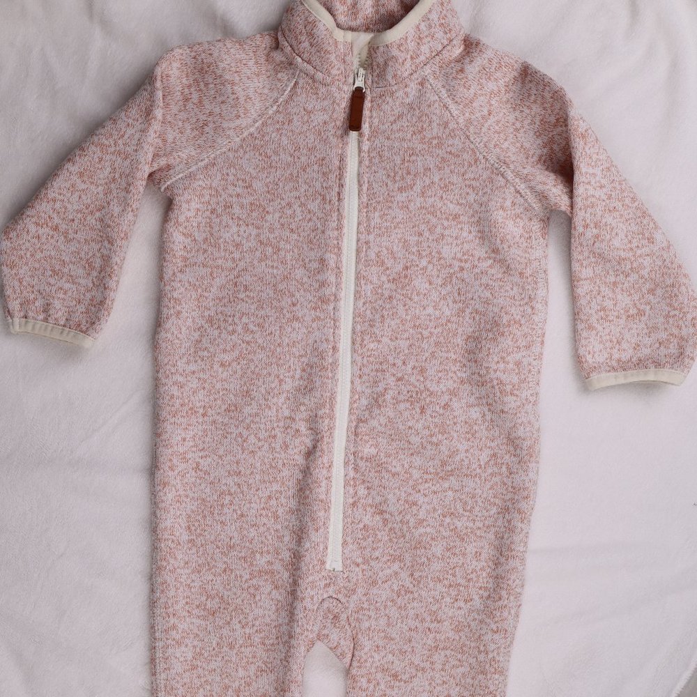 H&M NWOT Dusty Pink White Winter Fall Front Zipper Bodysuit Fleece Interior 6-9